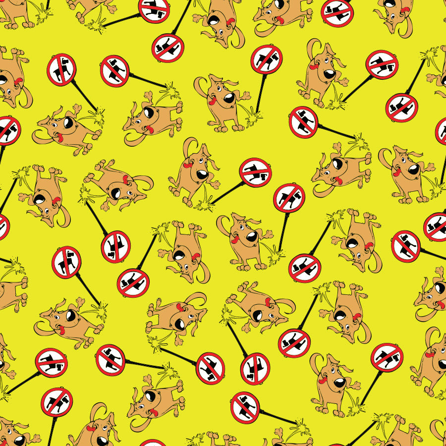 SQ3055 Funny Doggie Peeling On Sign Bandana, Yellow