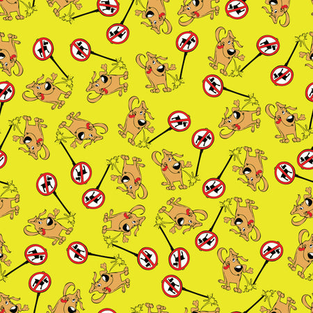 SQ3055 Funny Doggie Peeling On Sign Bandana, Yellow