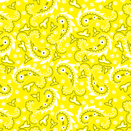 SQ3068 Paisley & Pawprints Bandana, Yellow