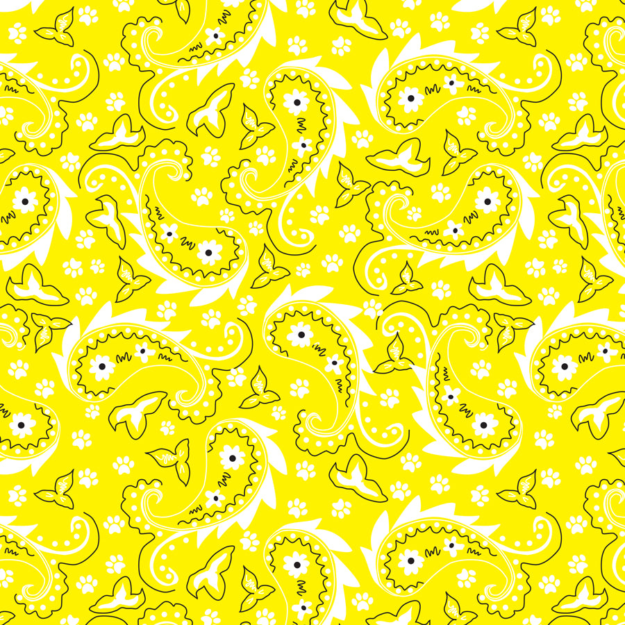 SQ3068 Paisley & Pawprints Bandana, Yellow