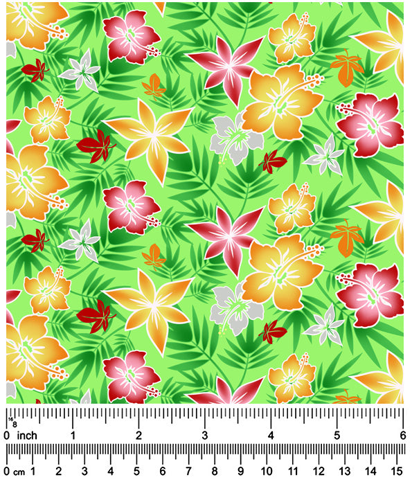 F7102 Purple & Yellow Flowers on Green Doggie Fabric