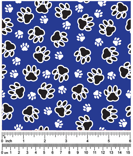 F7117 Black & White Paws, Blue Fabric