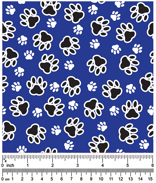F7117 Black & White Paws, Blue Fabric