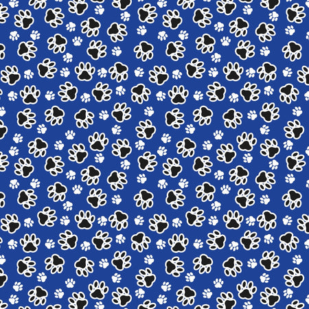 SQ3117 White & Black Paws Bandana, Blue