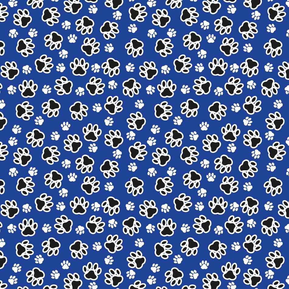 SQ3117 White & Black Paws Bandana, Blue