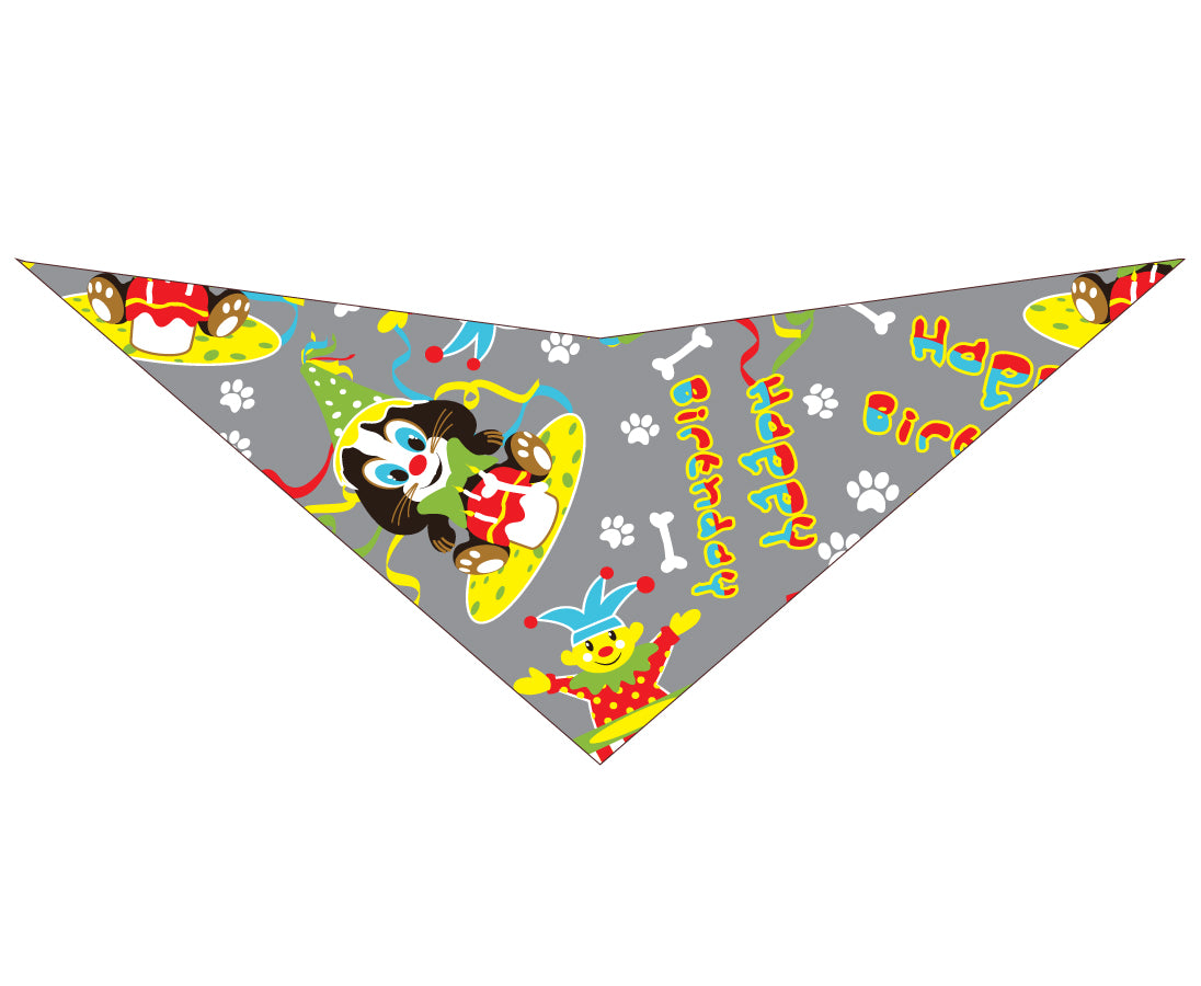 SA3011 Birthday Clown Doggy Bandana, Grey