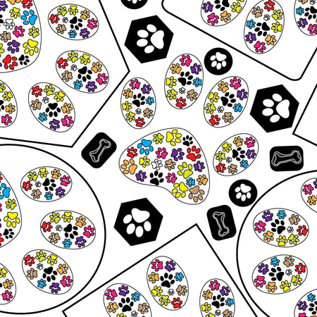SQ3122 Colorful Paws Bandana, White 