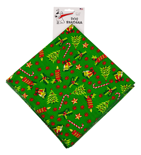 SQ3126 Christmas Trees & Candy Canes Doggie Bandana, Green