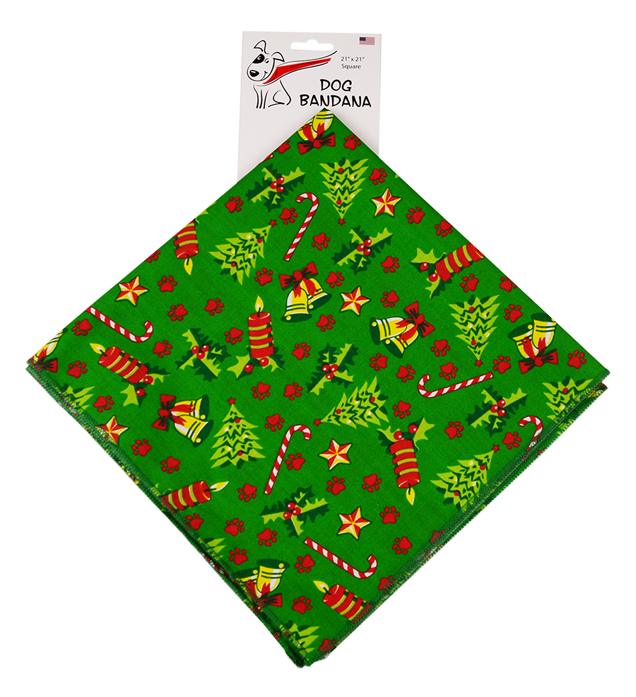 SQ3126 Christmas Trees & Candy Canes Doggie Bandana, Green
