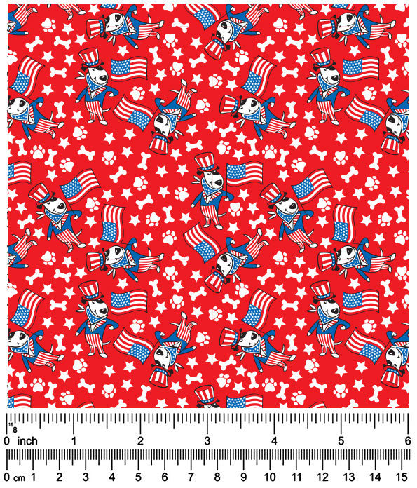 F7129 American Flag Doggie Fabric, Red