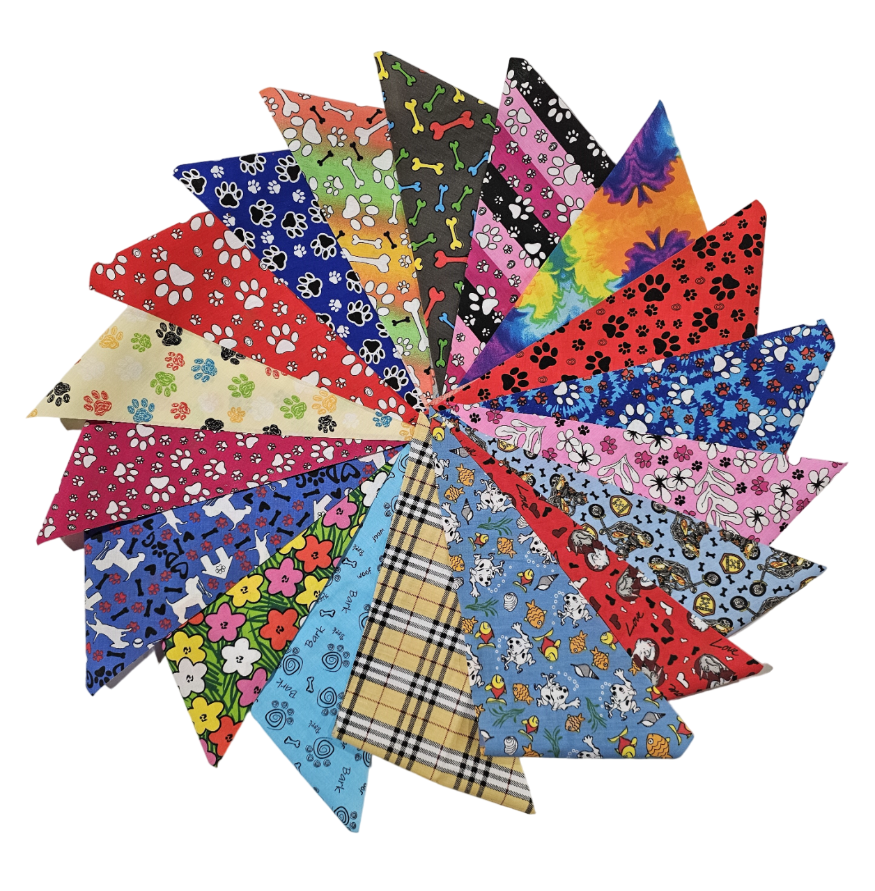PKUT2-120 Assorted Pre Cut Everyday Tieback Dog Grooming Bandanas / Groomers Bulk Package