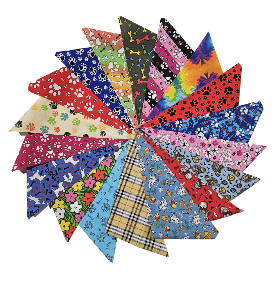 PKUT2-120 Assorted Pre Cut Everyday Tieback Dog Grooming Bandanas / Groomers Bulk Package