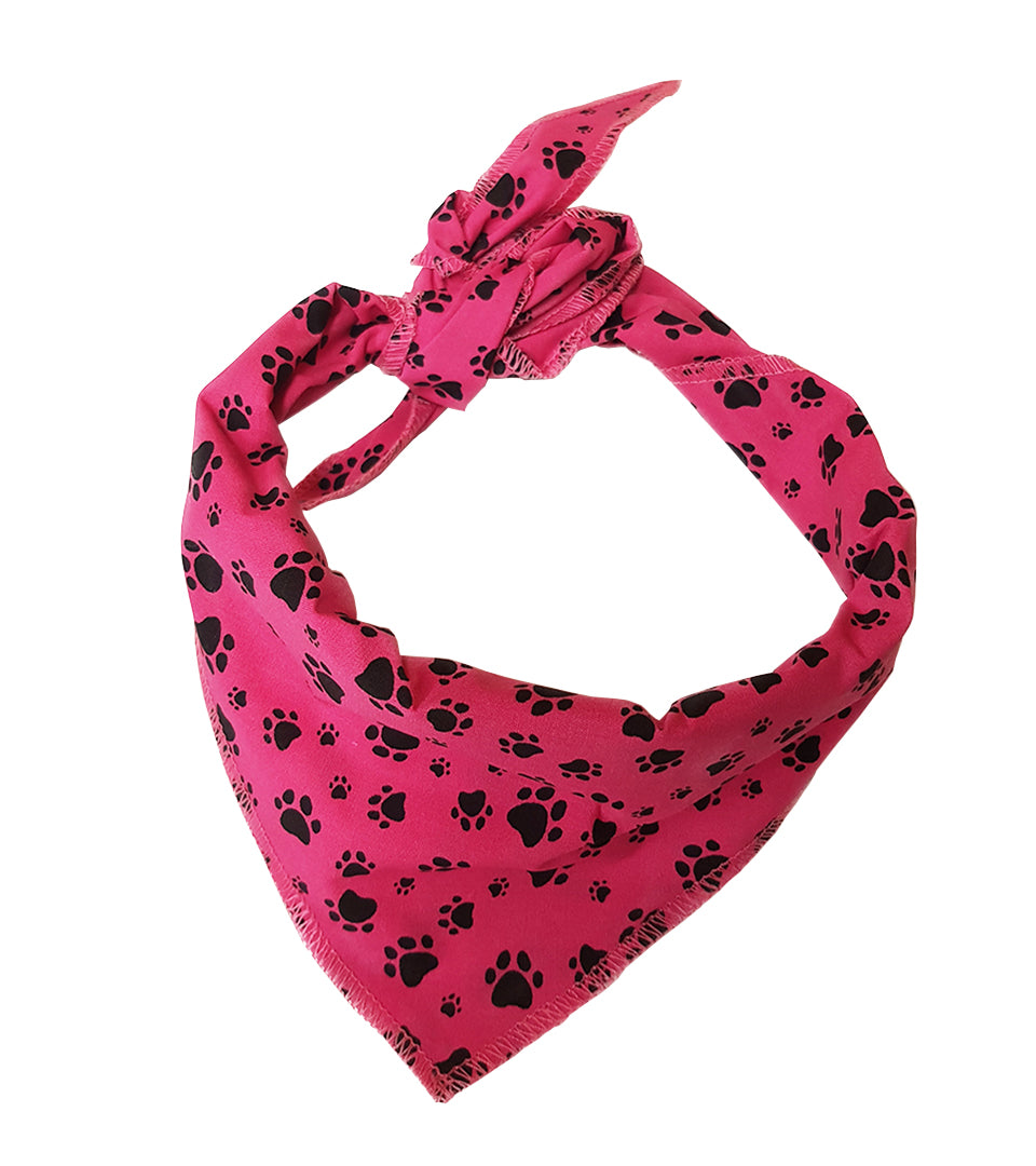 S3159 Black Pawprints Bandana, Pink