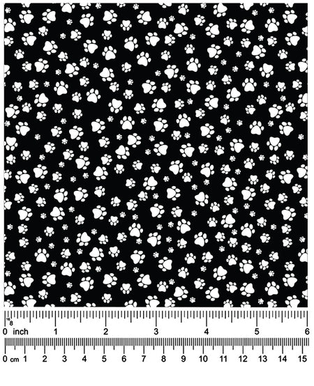 F7015 White Paws Fabric, Black