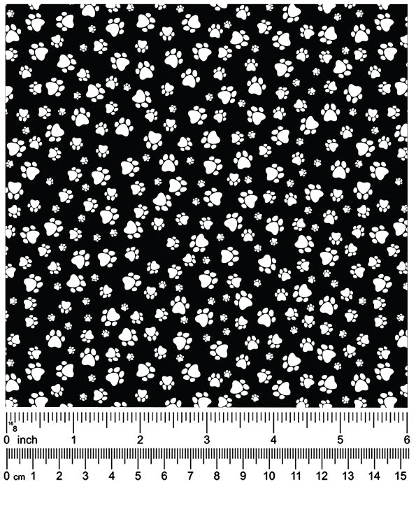 F7015 White Paws Fabric, Black