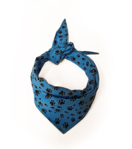 S3160 Black Pawprints Bandana, Blue