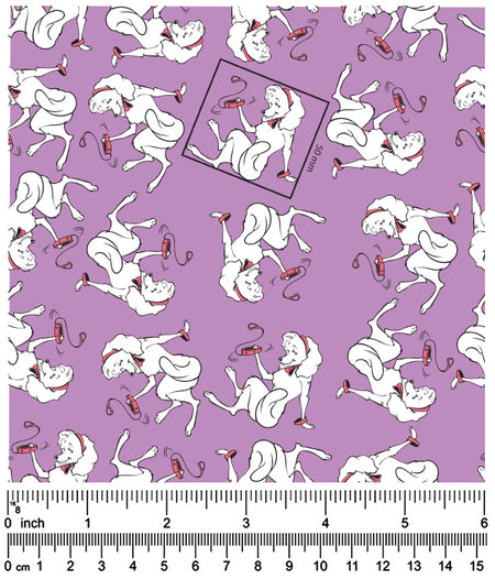 F7163 Pretty White Doggie Fabric, Purple