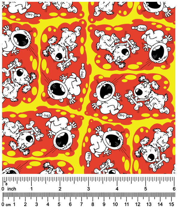F7166 Funny Doggie Meets Baby Fabric, Red