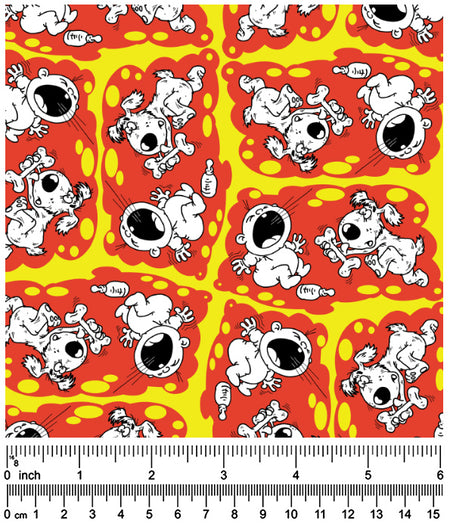 F7166 Funny Doggie Meets Baby Fabric, Red