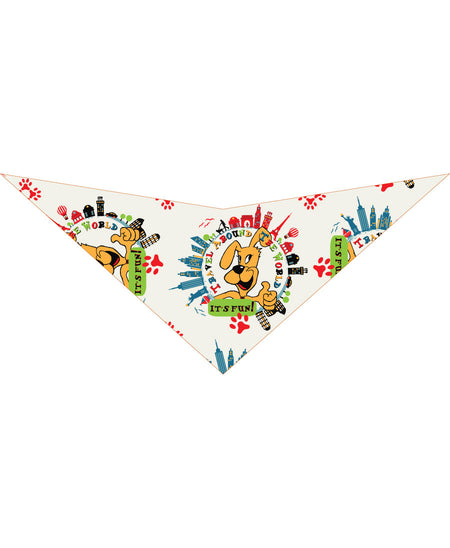 S3174 Travel Around The World Doggie Bandana, White