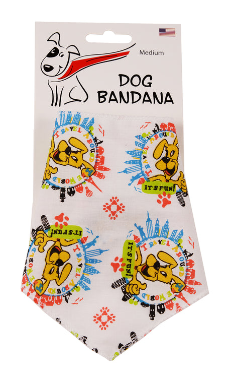 S3174 Travel Around The World Doggie Bandana, White