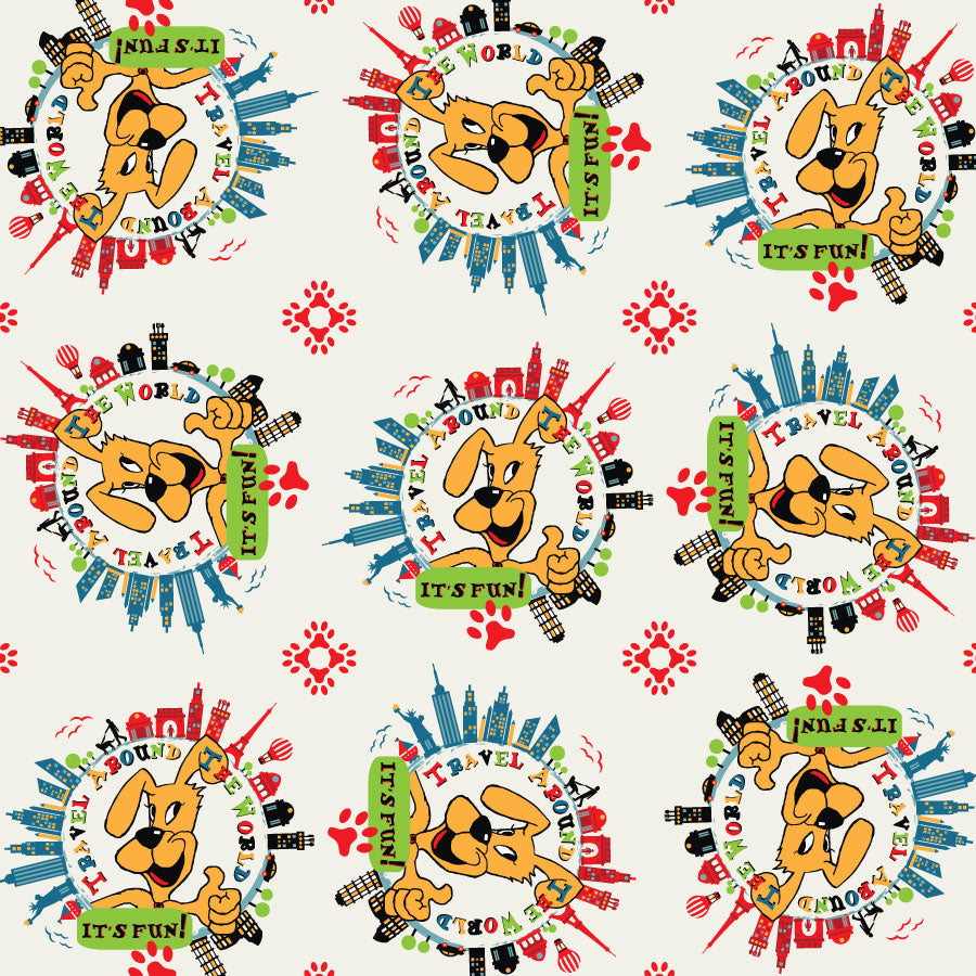 SQ3174 Travel Around The World Doggie Bandana, White