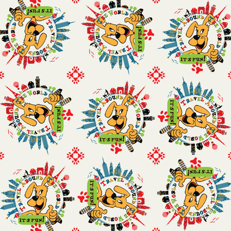 SQ3174 Travel Around The World Doggie Bandana, White