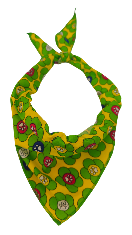 S3177 Flowers Paws Bandana Yellow