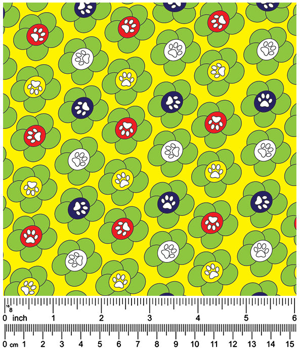 F7177 Flower Paws Fabric Yellow