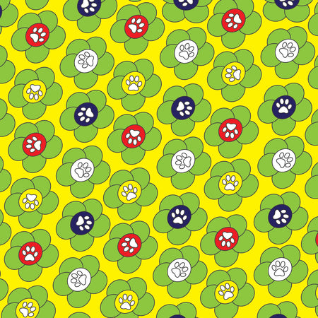 SQ3177 Flowers Paws Square Bandana  Yellow