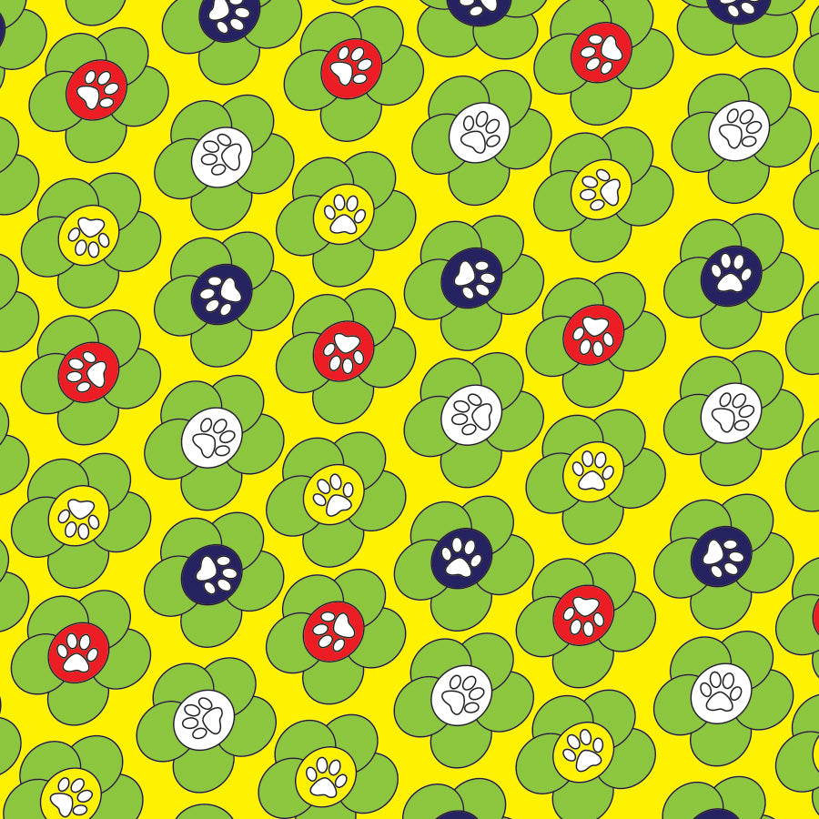 SQ3177 Flowers Paws Square Bandana  Yellow