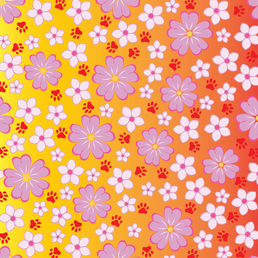 SQ3178 Flowers Paws Square Bandana
