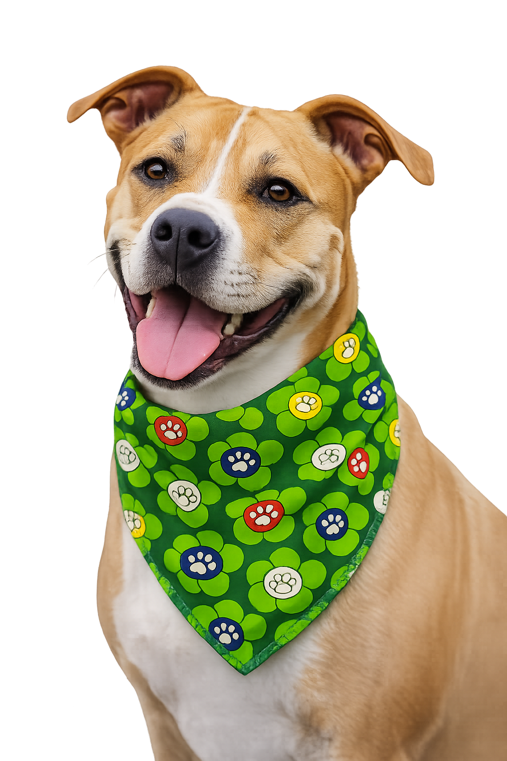S3179 Flowers Paws Bandana Green