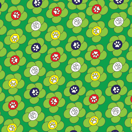 SQ3179 Flowers Paws Square Bandana Green