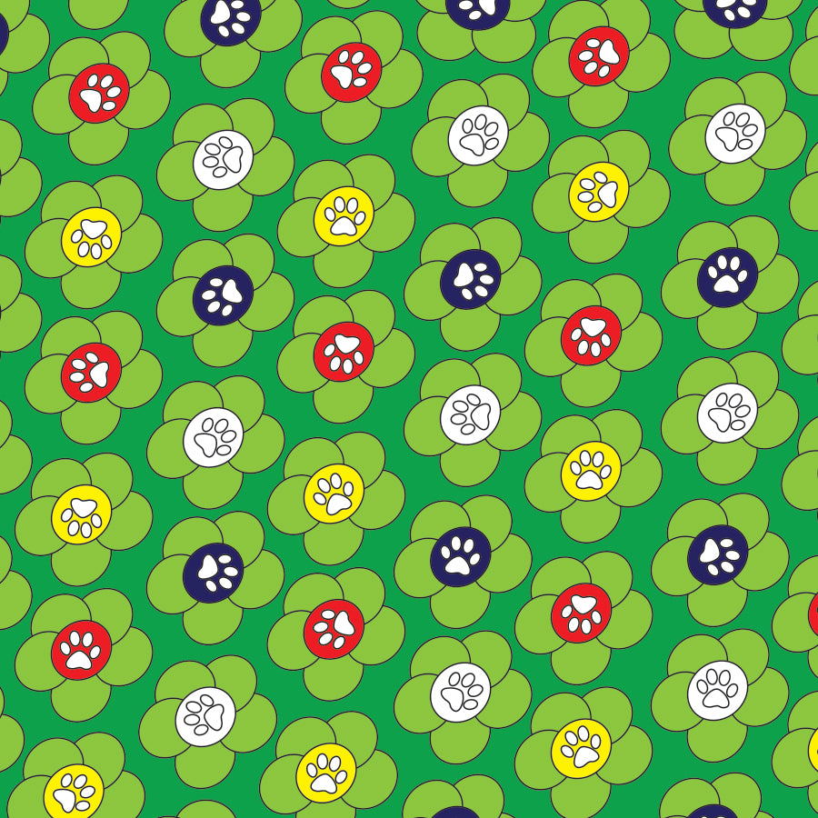 SQ3179 Flowers Paws Square Bandana Green