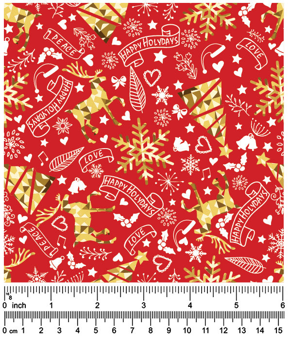 F7180 Christmas Doggie Fabric, Red