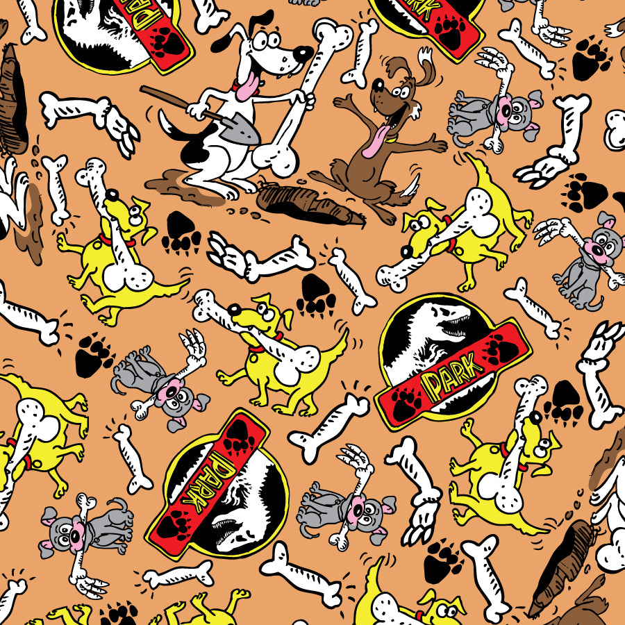 SQ3192 Dogs Digging Up Dino Bones Funny Bandana, Brown 