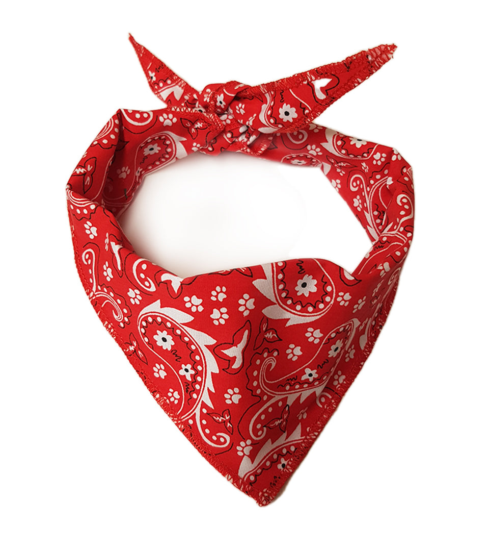 S3193 Paisley & Pawprints Bandana, Red