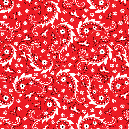 SQ3193 Paisley & Pawprints Bandana, Red