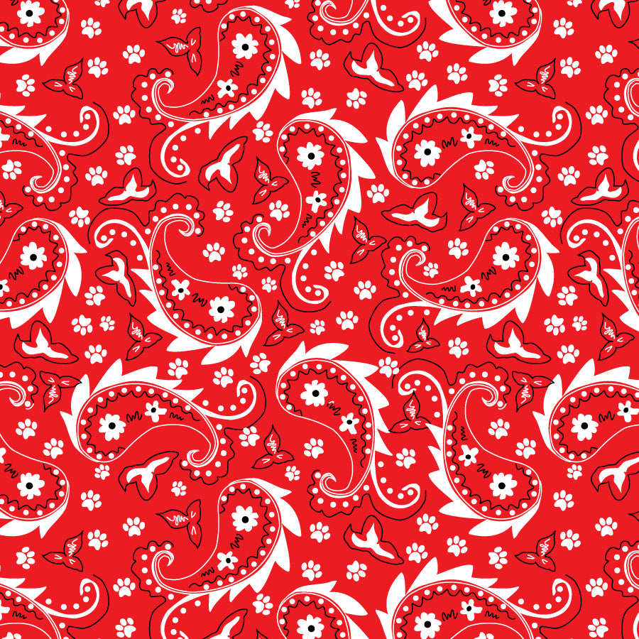 SQ3193 Paisley & Pawprints Bandana, Red