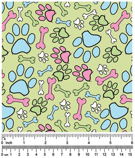 F7019 Paws & Bones Fabric Green