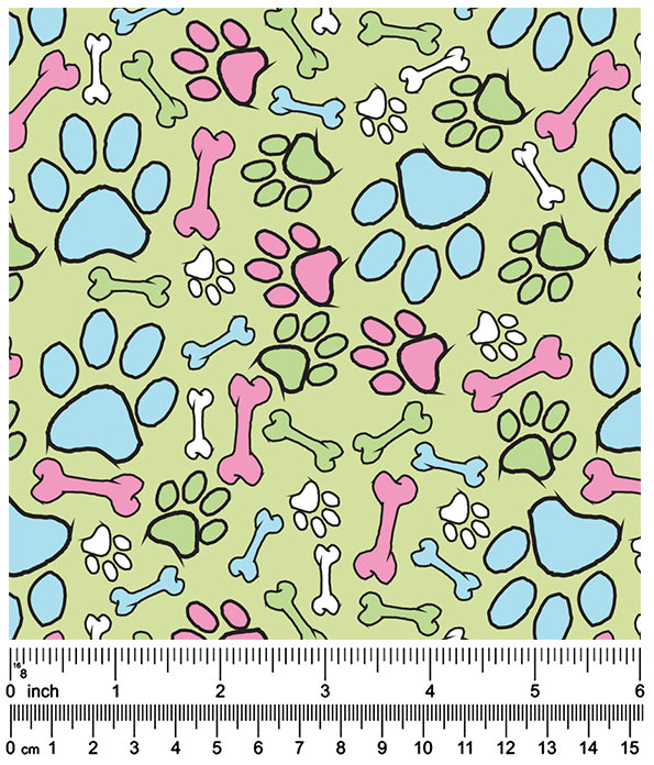 F7019 Paws & Bones Bandana Green
