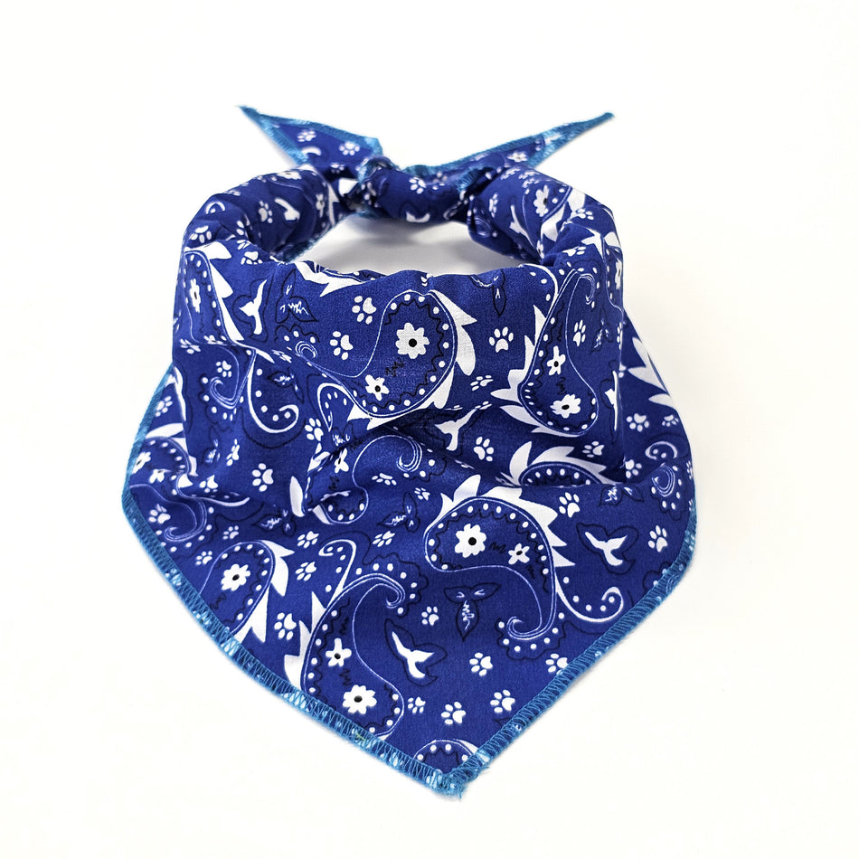 S3201 Paisley & Pawprints Bandana, Blue