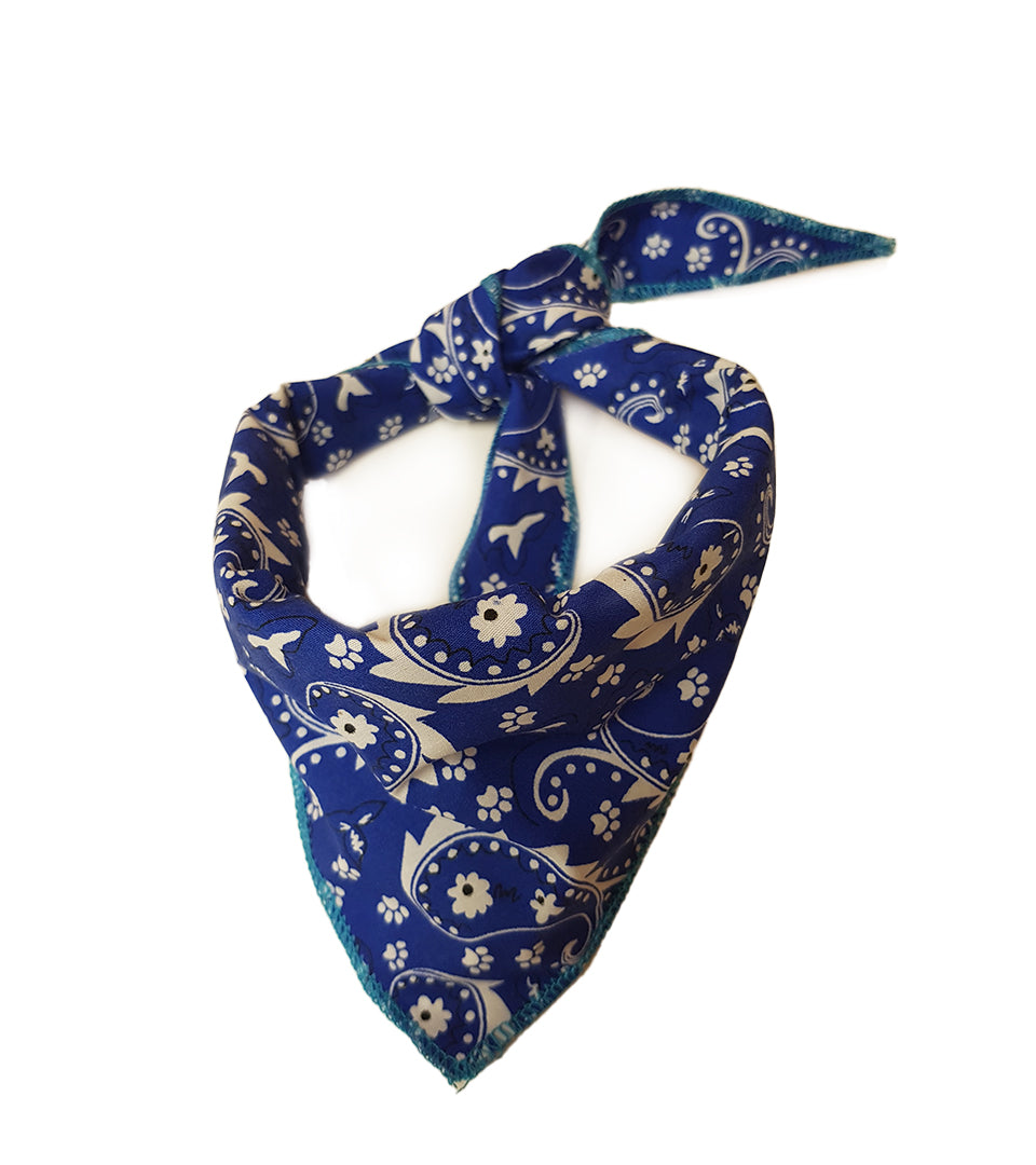 S3201 Paisley & Pawprints Bandana, Blue