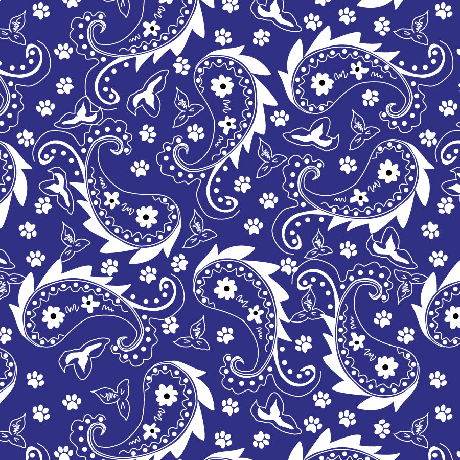 SQ3201 Paisley & Pawprints Bandana, Blue