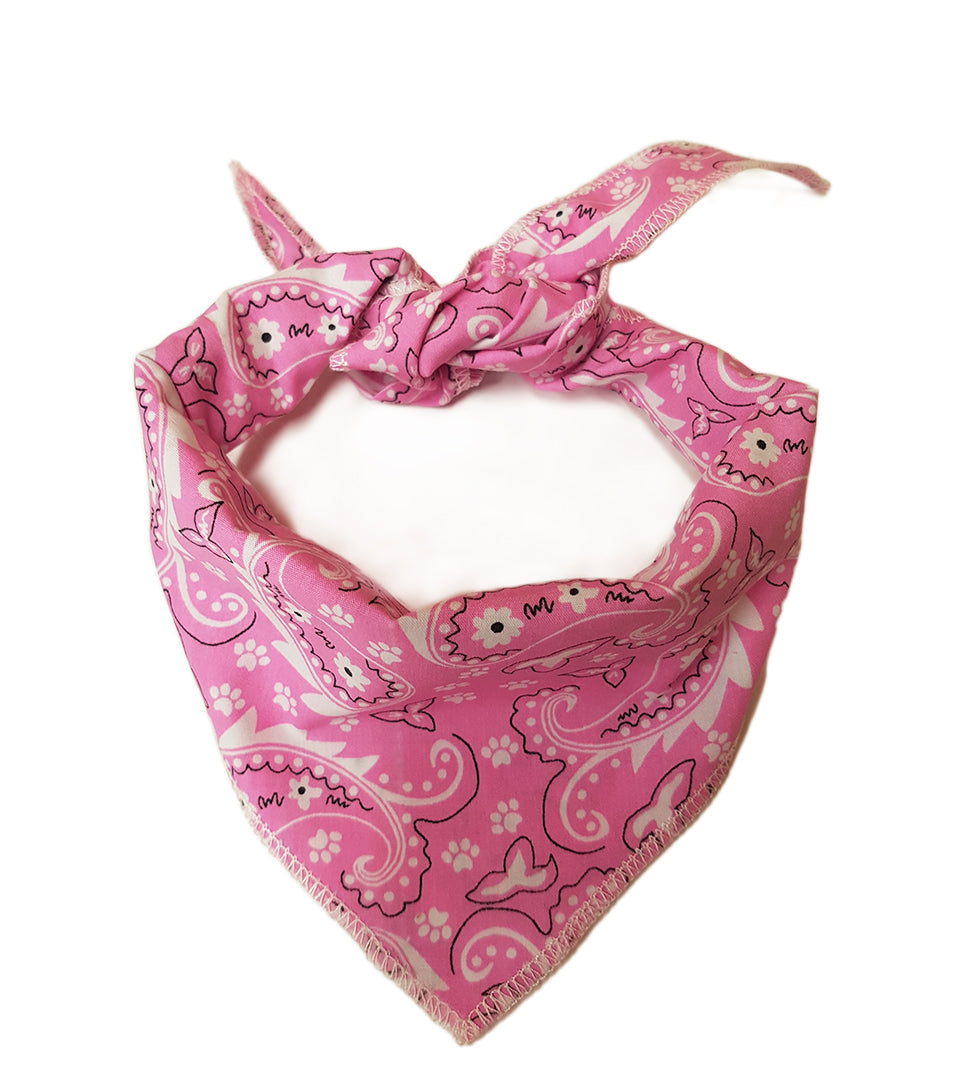 S3202 Paisley & Pawprints Bandana, Pink