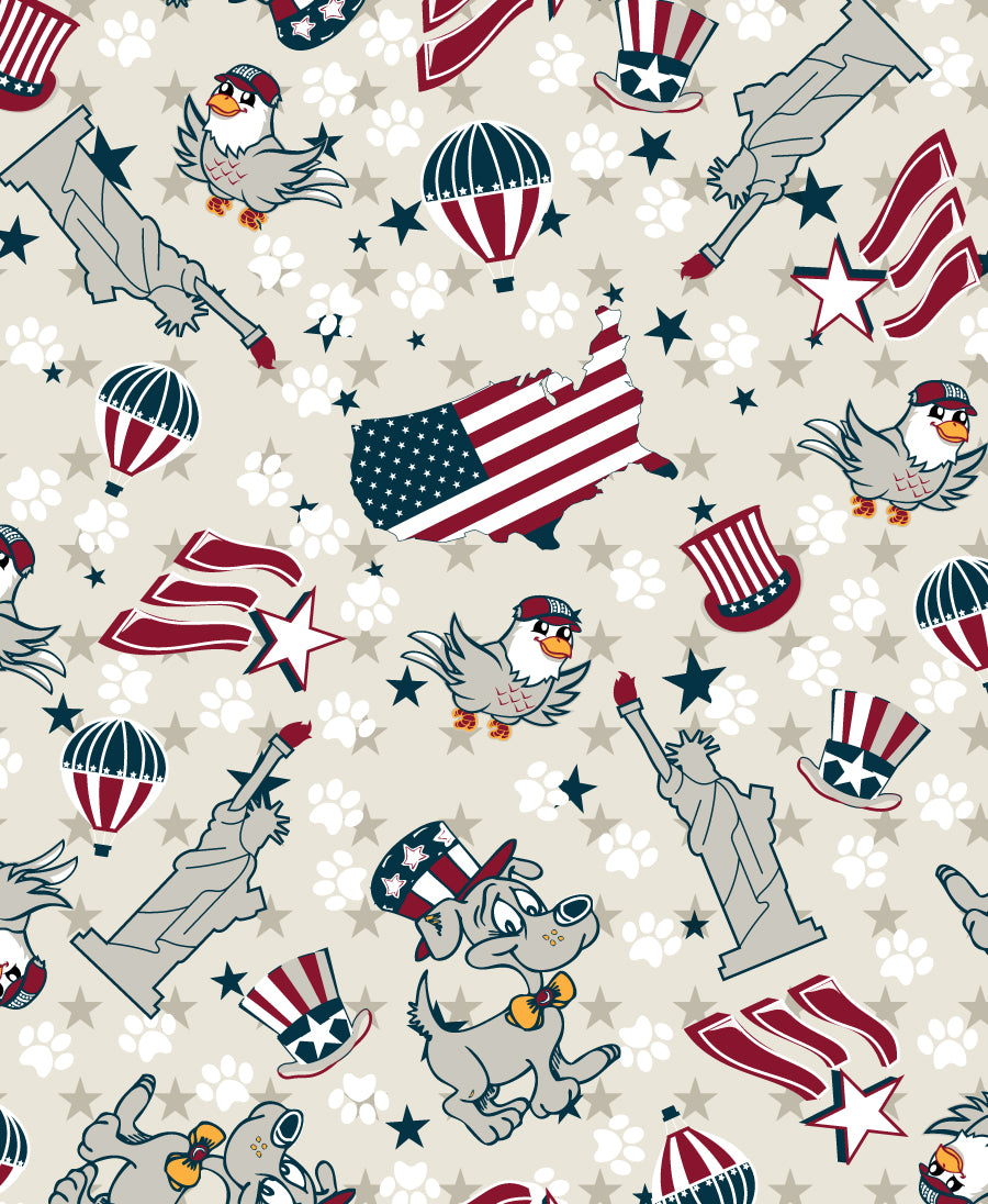 F7204 Statue Of Liberty Dog Fabric, Grey