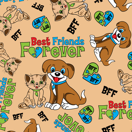 SQ3209 Best Friends Forever Doggie and Kitty Square, Brown