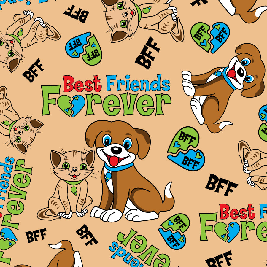 SQ3209 Best Friends Forever Doggie and Kitty Square, Brown