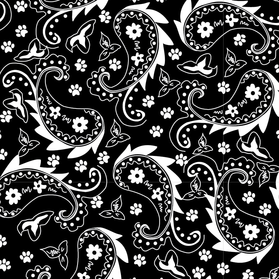 SQ3217 Paisley & Pawprints Bandana, Black